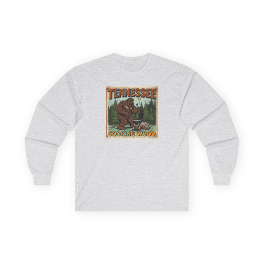 Bigfoot Grilling Funny BBQ Long Sleeve Tee — Tennessee Cooking Wood Grill Master Humor Tee