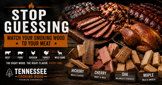 Bark-free hickory, cherry, oak, and maple smoking wood paired with brisket, pork, ribs, and chicken for better barbecue flavor.