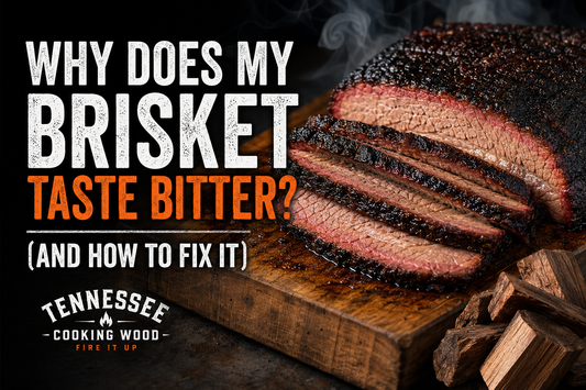 Smoked brisket with hardwood chunks and clean smoke for a barbecue fire management article.