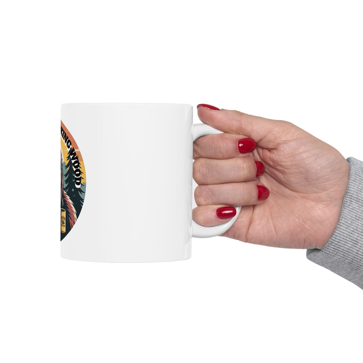 Bigfoot Needs Coffee Mug — Sasquatch Holding Coffee Cup Retro Forest 11oz