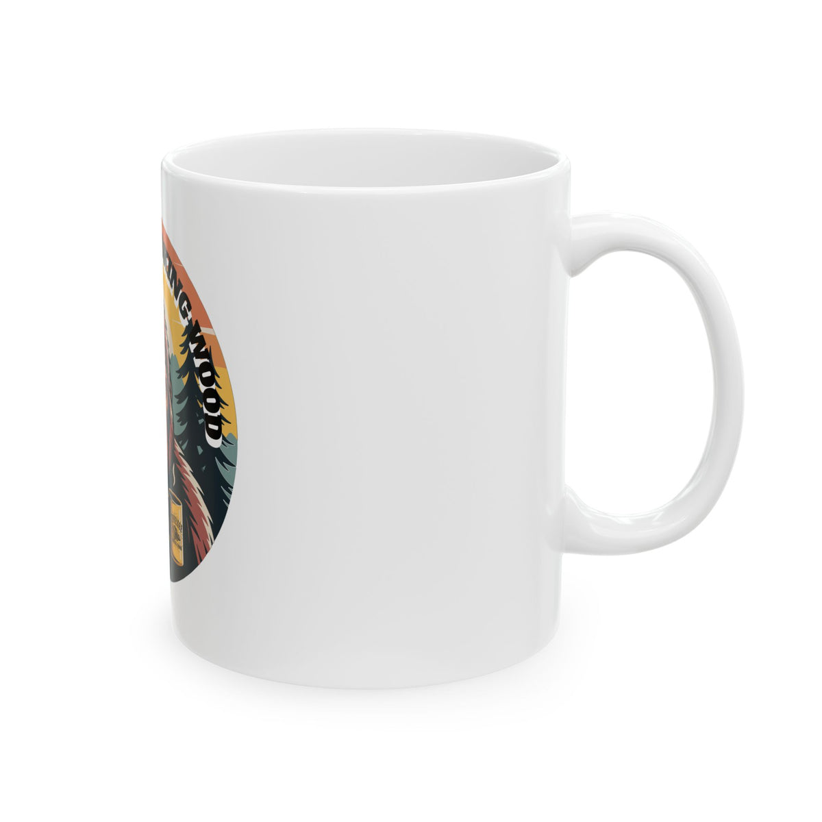 Bigfoot Needs Coffee Mug — Sasquatch Holding Coffee Cup Retro Forest 11oz