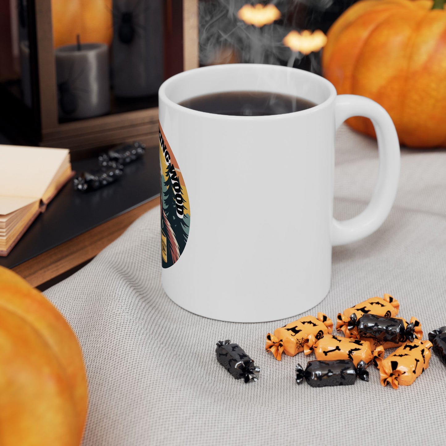 Bigfoot Needs Coffee Mug — Sasquatch Holding Coffee Cup Retro Forest 11oz