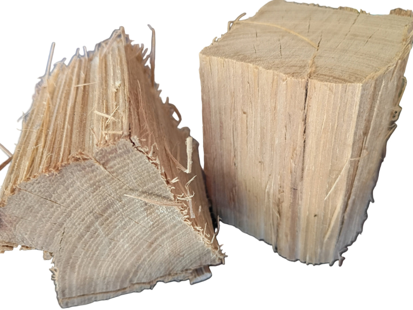 Two stacked wooden logs on a white background