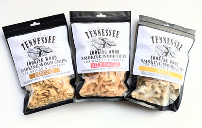 Premium Smoking Wood Chips Variety Pack – Cherry, Hickory, Oak, Maple | Clean Burning BBQ Flavor